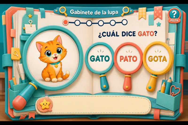 Isla infantil con seis ambientes animados para aprender a leer.